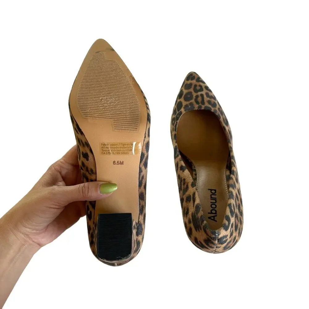 Abound Audry Beige Leopard Print Block Heel Pointed Toe Pumps Size 6.5